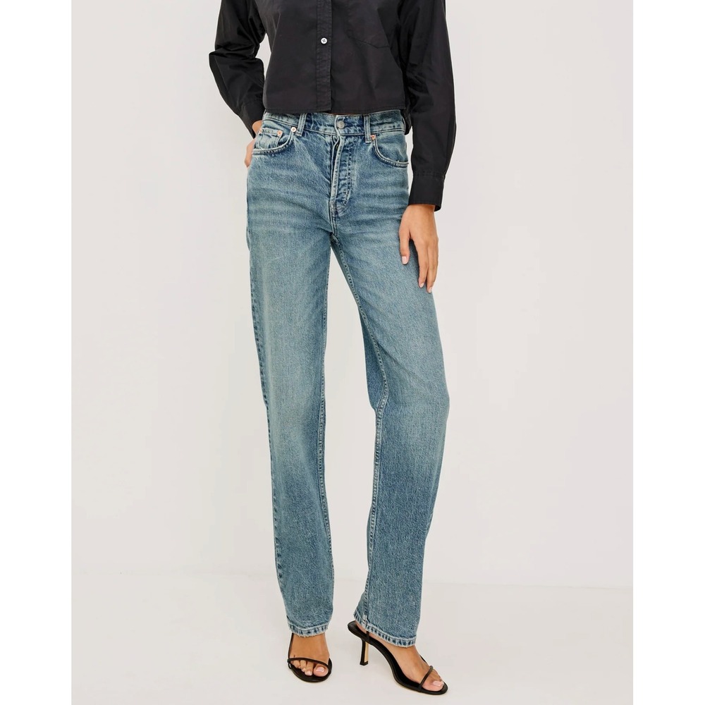 Rails The Topanga High Rise Straight Leg Jeans Blue Light Wash Raw Hem Size 29